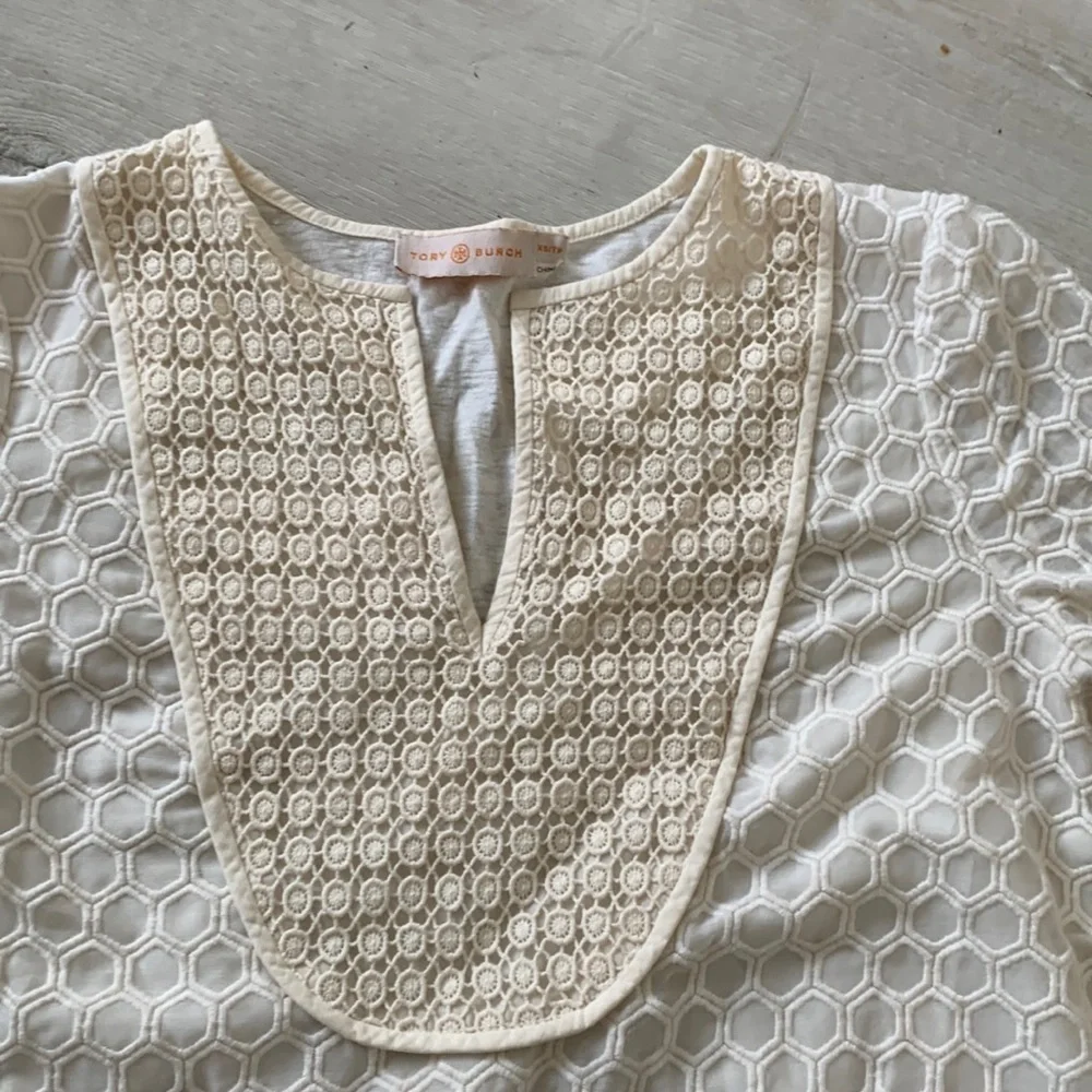 Tory Burch Tali-3/4-Sleeve Combo Honeycomb‎ Top Lace crochet blouse Top size XS
